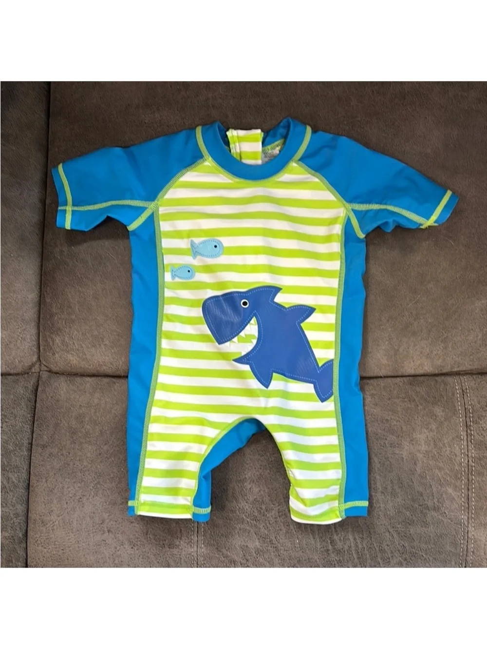 Kids Blue & Lime Shark Short-Sleeve Swim Suit
